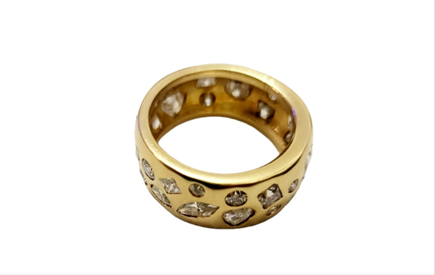 anello fantasy  in oro giallo 18k con diamanti naturali varie misure e forme 4 ct