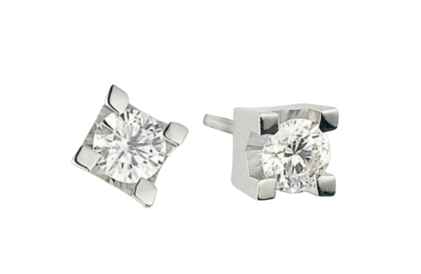 Pendientes de 1 pieza con punto de luz cuadrado en oro blanco de 18k y diamantes naturales de 0,15ct