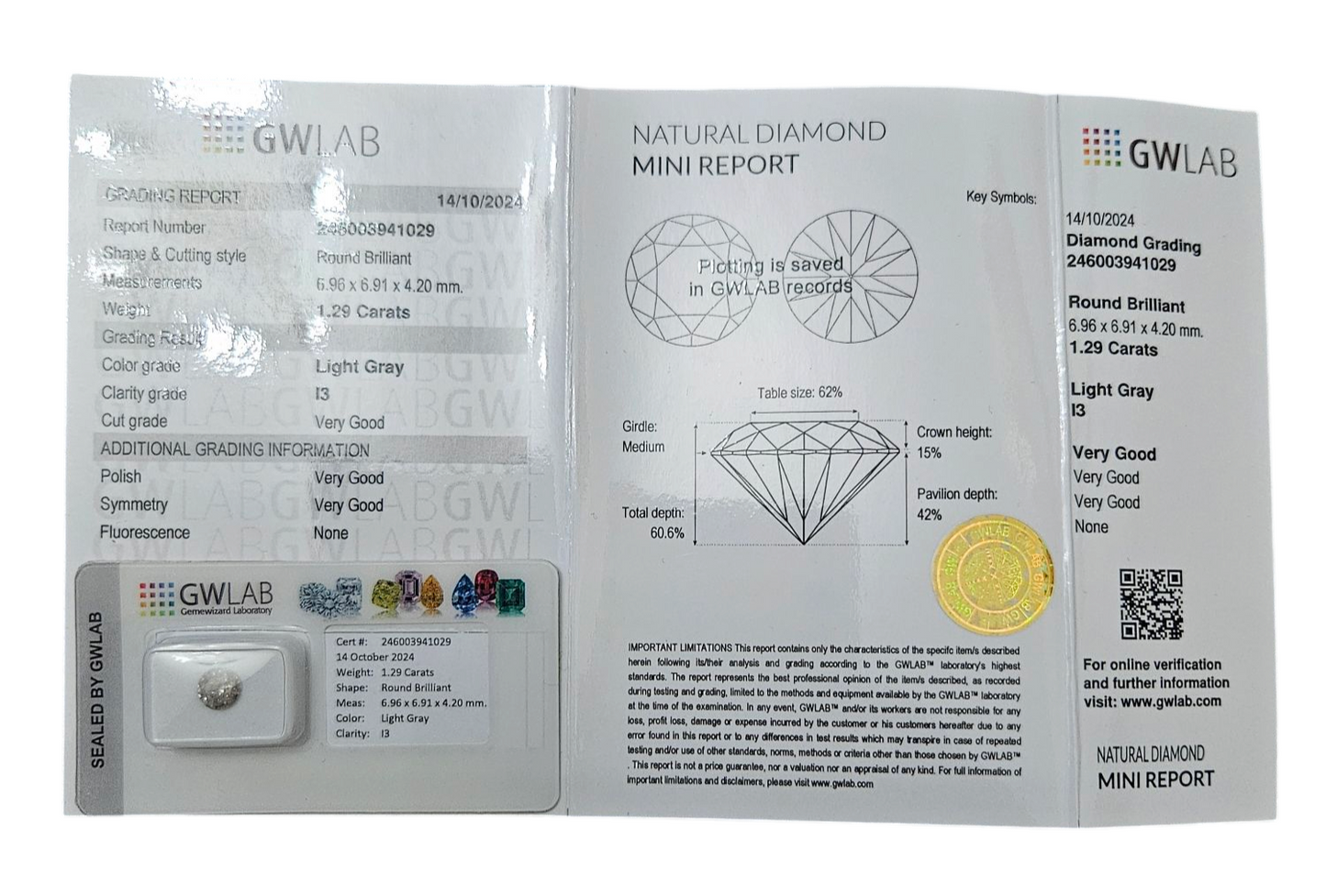 Diamante naturale certificato 1.29ct