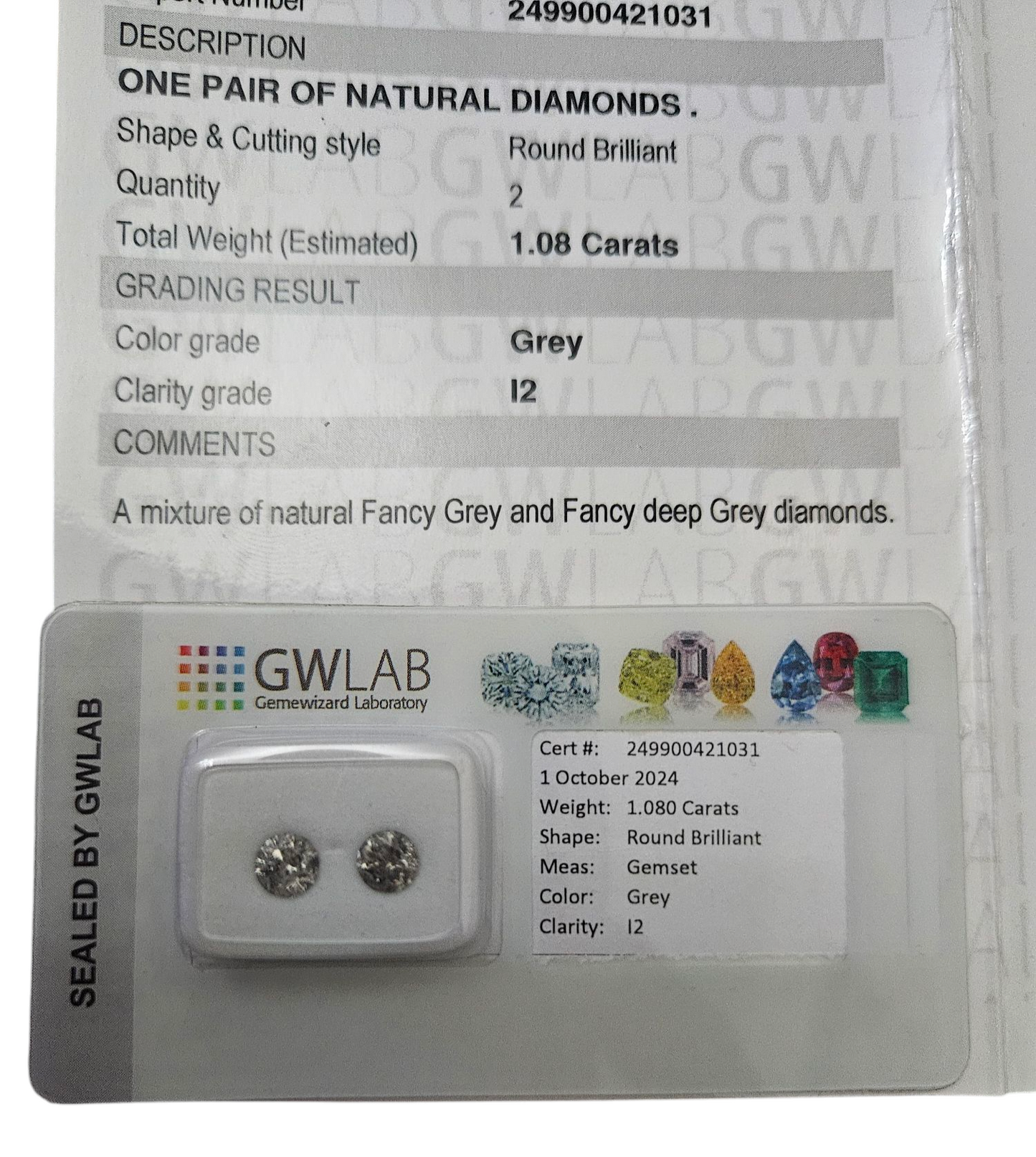 Coppia diamante naturale certificato 1.08ct