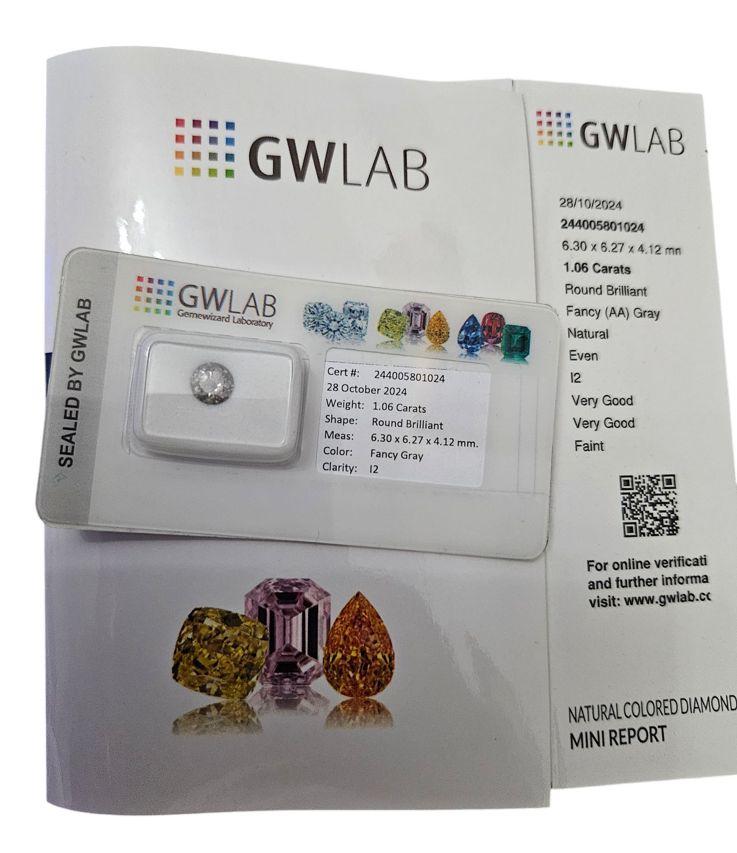 diamante naturale certificato GWLAB  1.06ct