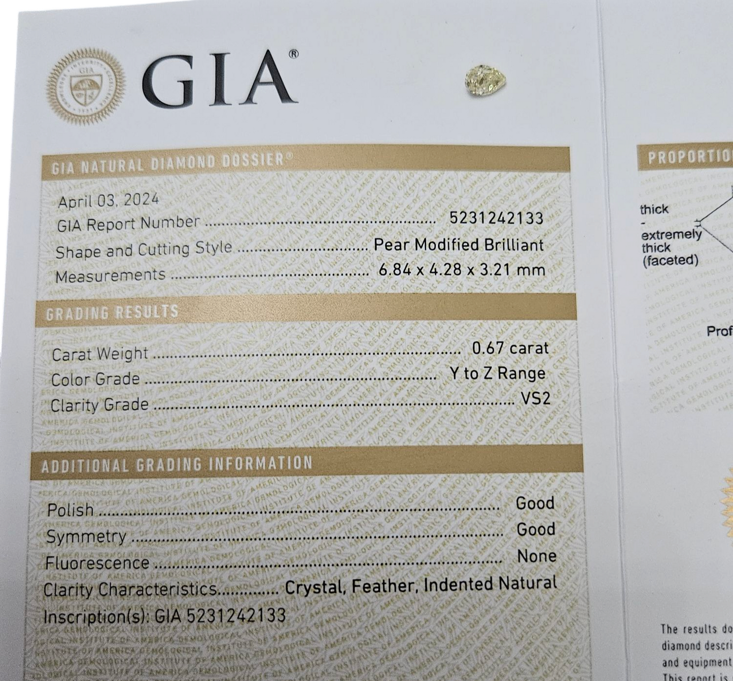 Diamante naturale certificato IGI pera 0.67ct