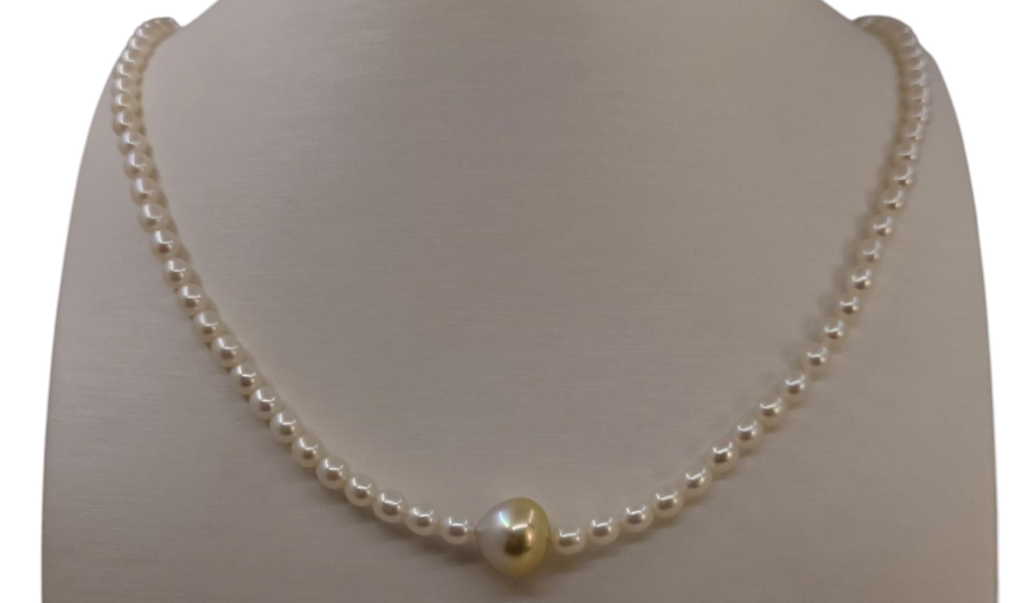 Collana con perle naturale akoya 4x4.5 mm