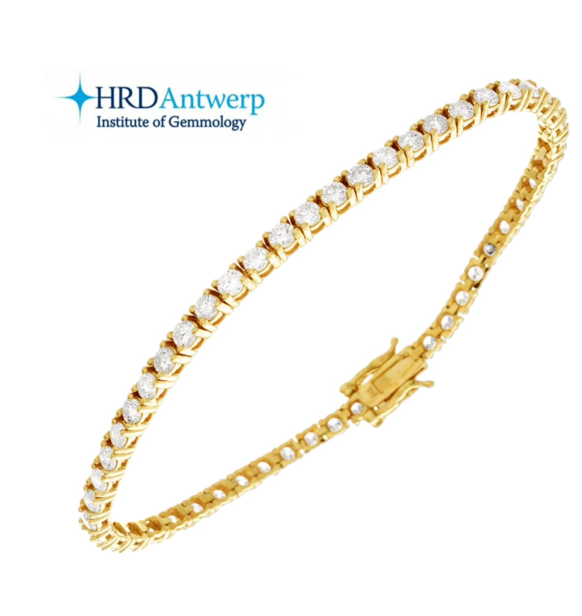 Bracciale tennis certificato HRD in oro giallo 18k e diamanti naturali 4,13 ct F VVS1