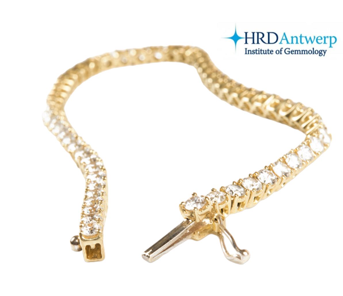 Pulsera de tenis certificada HRD en oro amarillo de 18k y diamantes naturales 4,13 ct F VVS1