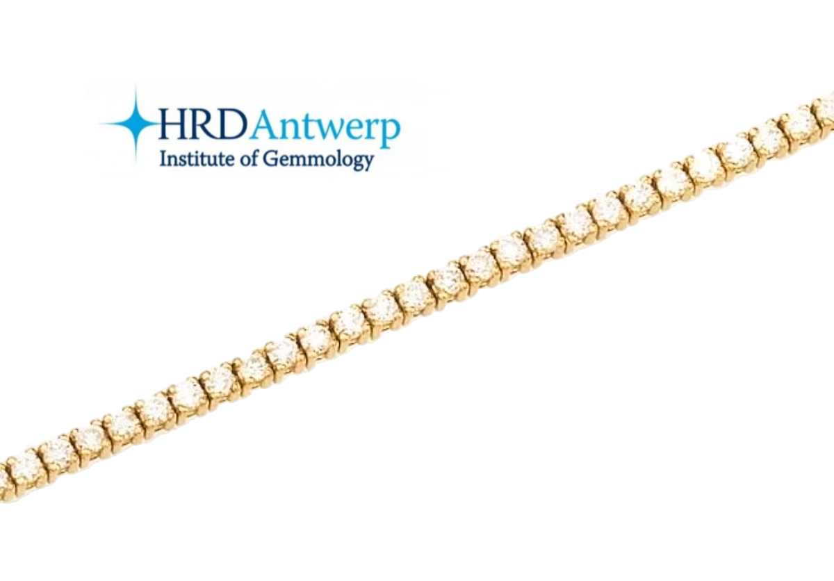 Bracciale tennis certificato HRD in oro giallo 18k e diamanti naturali 4,13 ct F VVS1