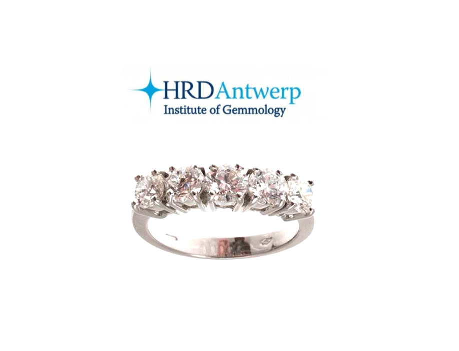 Anello veretta certificato HRD con 5 diamanti naturali  1,25 ct