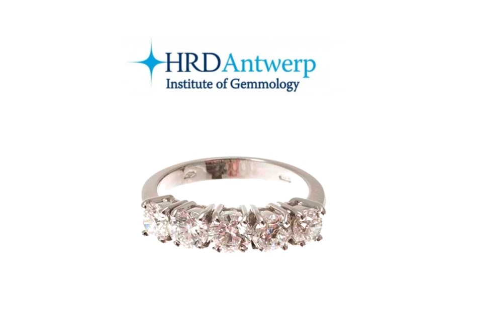 Anillo de eternidad con certificación HRD y 5 diamantes naturales de 1,25 ct