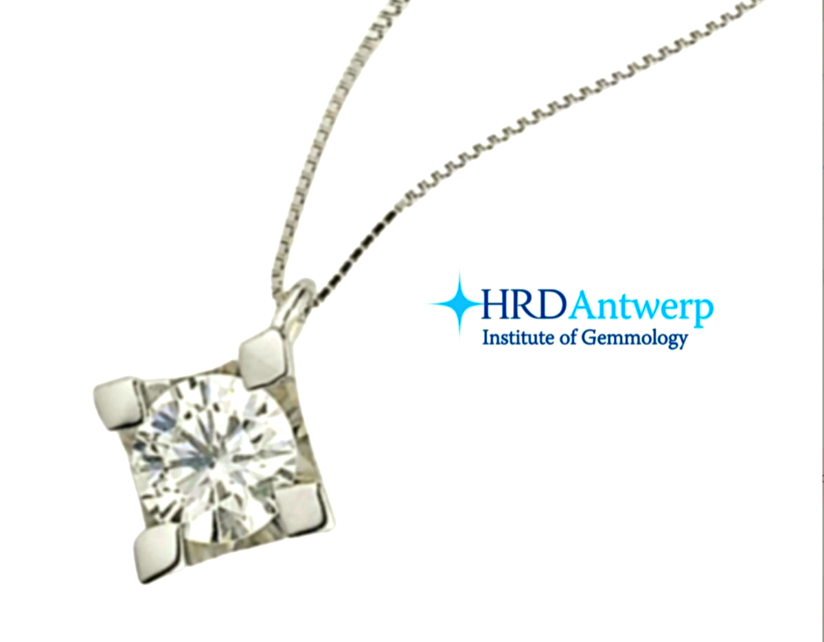 Collar de punto de luz con certificación HRD en oro blanco con diamante natural de 0,13 ct