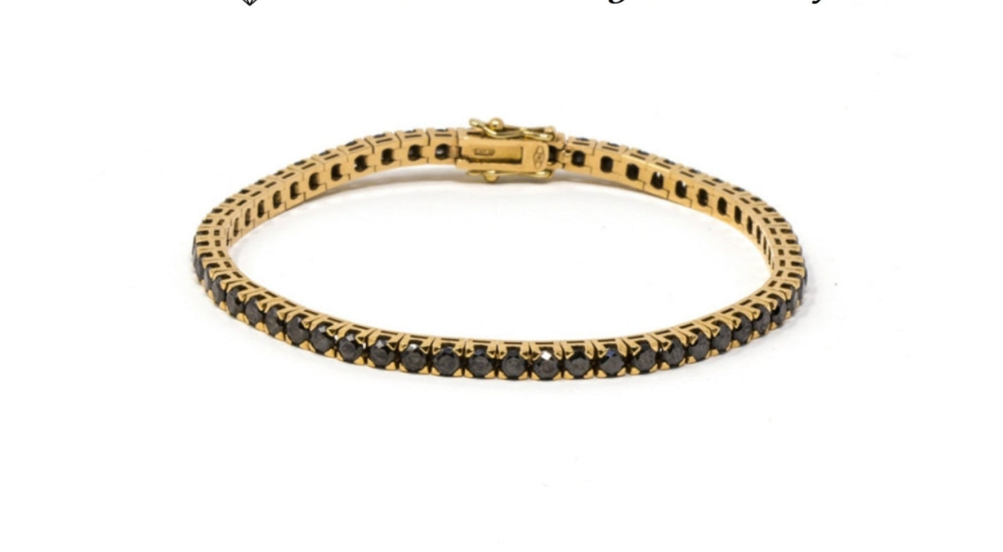 bracciale tennis in oro giallo 18k e diamanti naturali neri  2,70ct