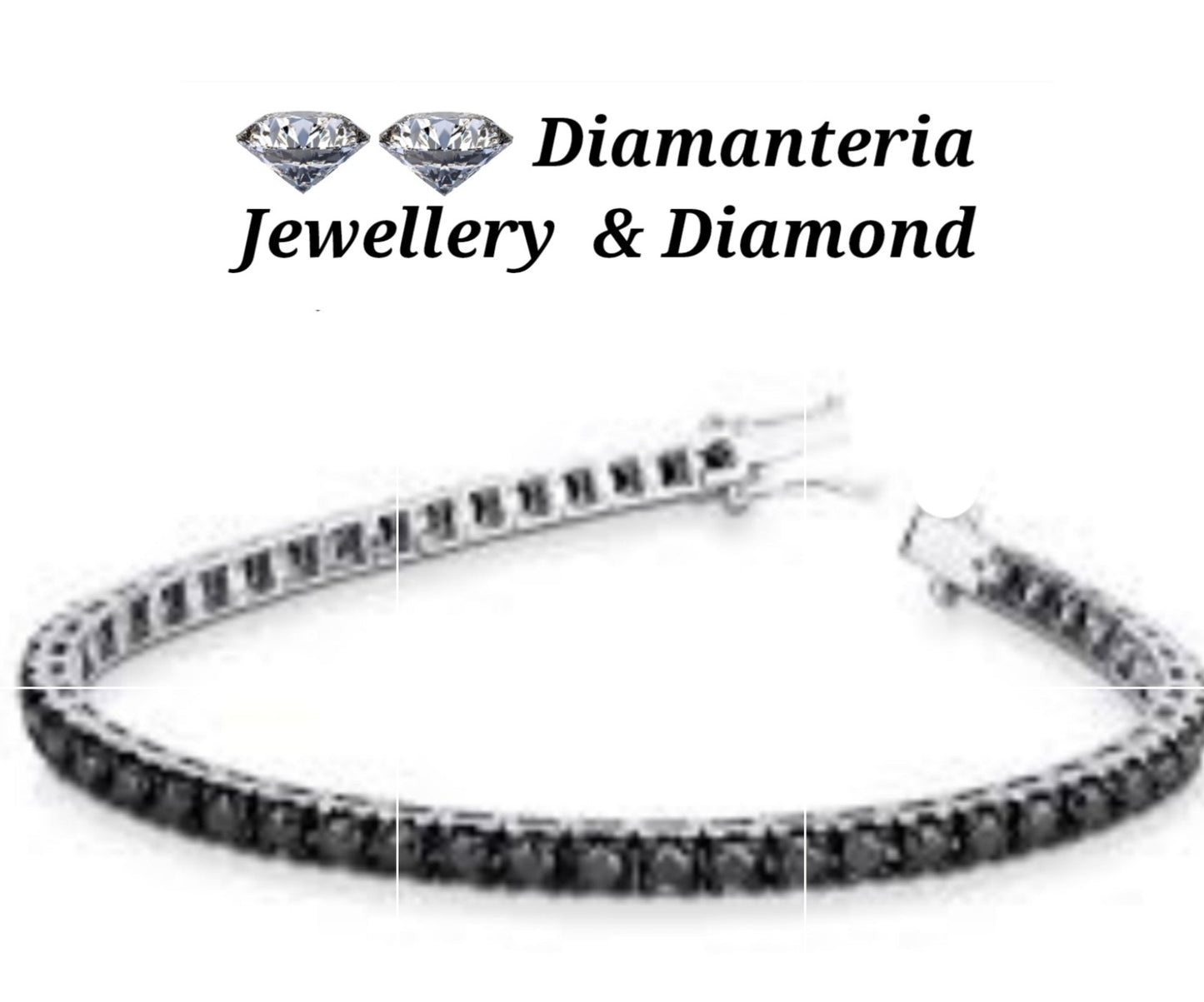 Pulsera de tenis de oro blanco de 18 k con diamantes negros naturales de 4,00 ct