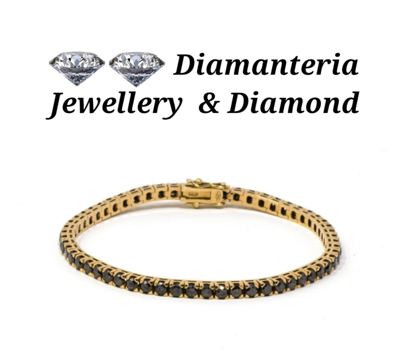 bracciale tennis in oro giallo 18k e diamanti naturali neri  2,70ct