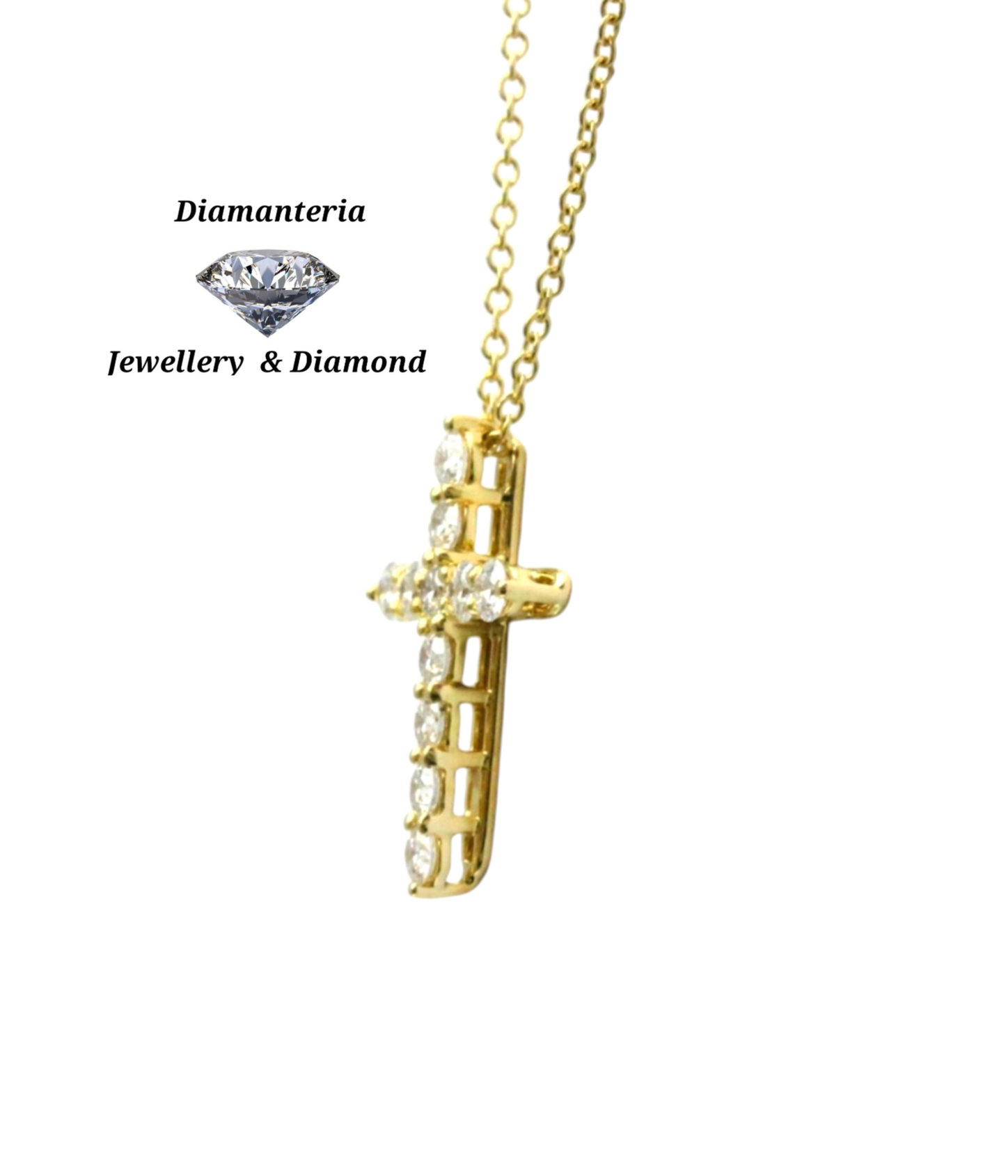 Collana croce in oro e diamanti naturali 1.10 ct