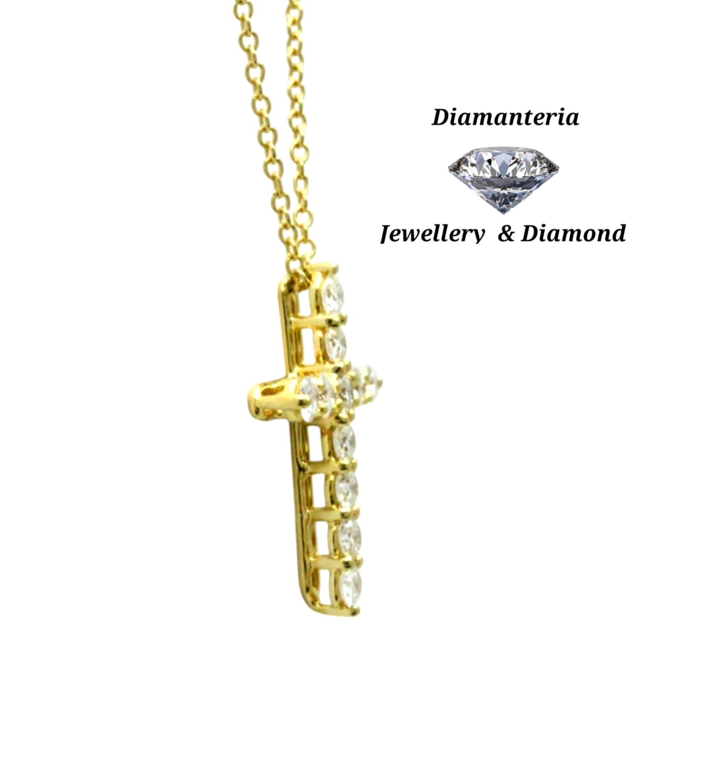 Collana croce in oro e diamanti naturali 1.10 ct