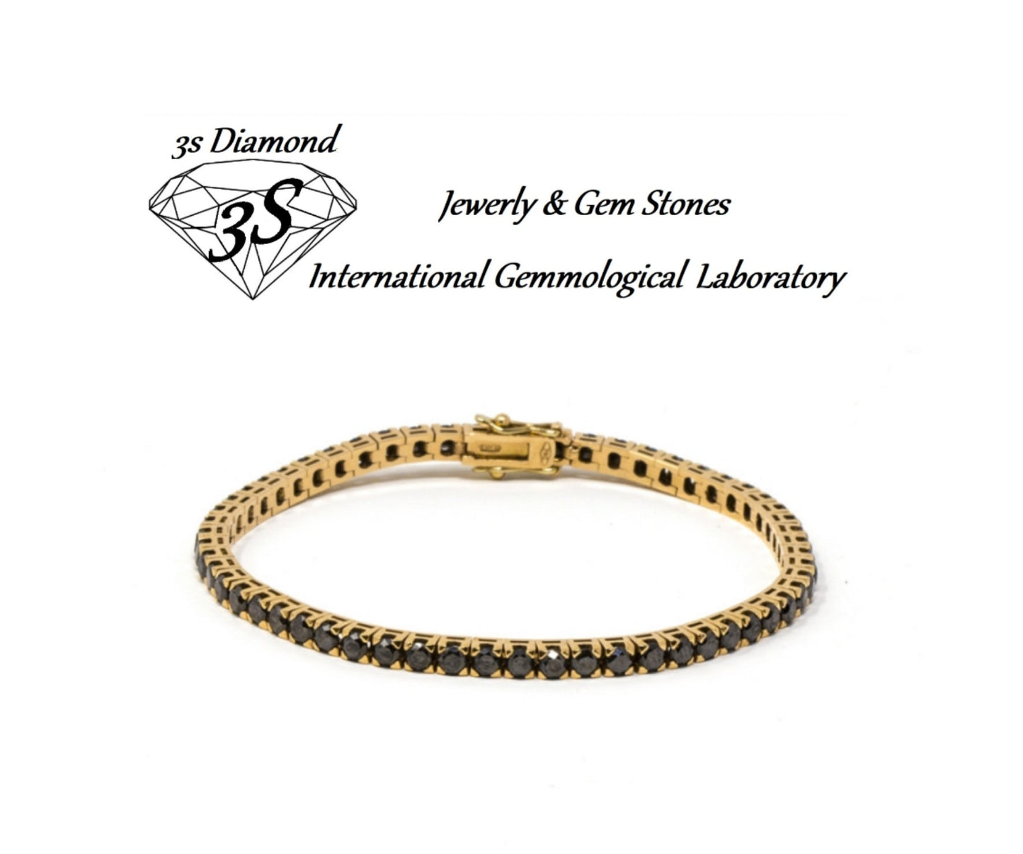 Pulsera de tenis de oro amarillo de 18 k con diamantes negros naturales de 4,00 ct