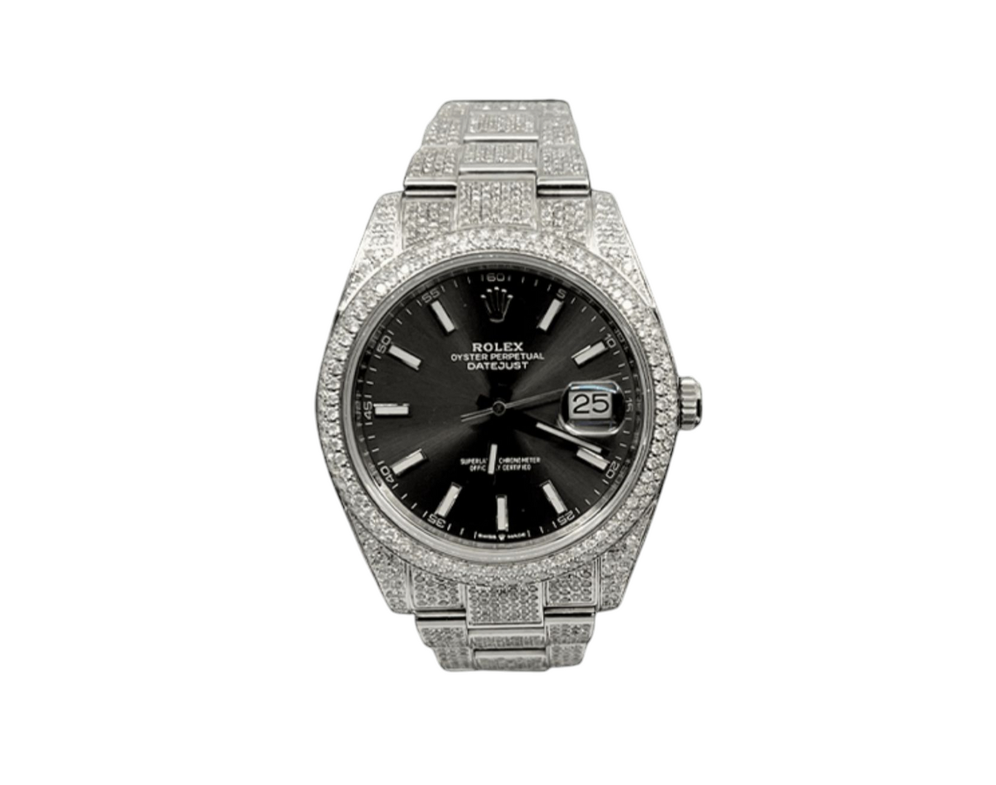 Rolex Datejust 41 - New 2021 - 126300 - Full Iced out - Diamonds - Slate Grey Dial