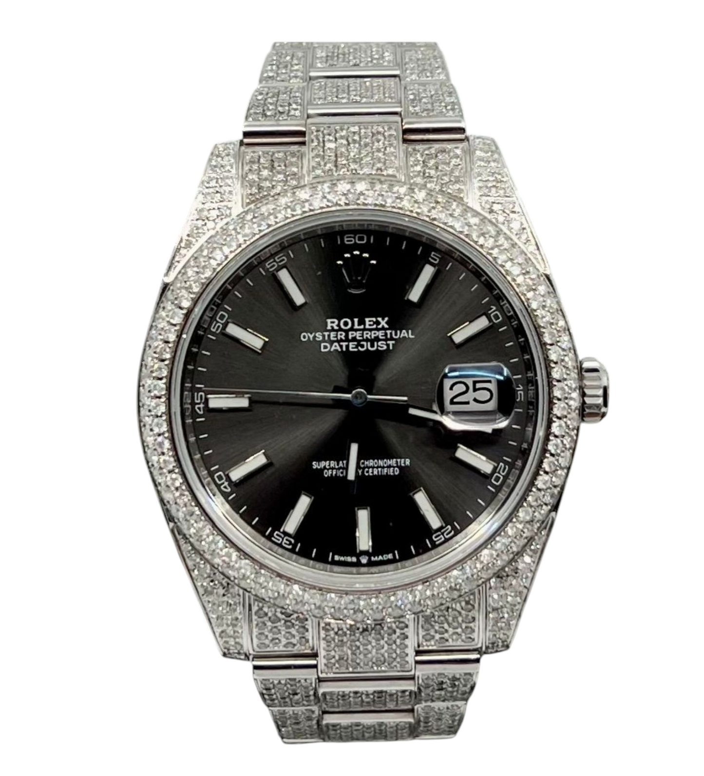 Rolex Datejust 41 - New 2021 - 126300 - Full Iced out - Diamonds - Slate Grey Dial