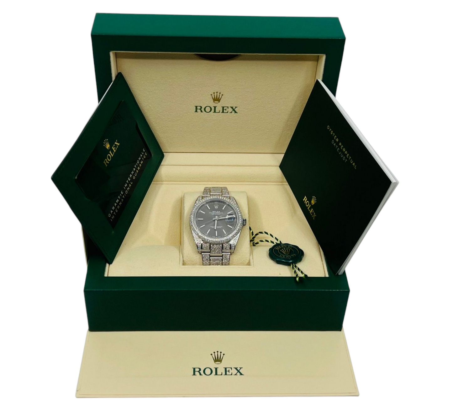 Rolex Datejust 41 - New 2021 - 126300 - Full Iced out - Diamonds - Slate Grey Dial