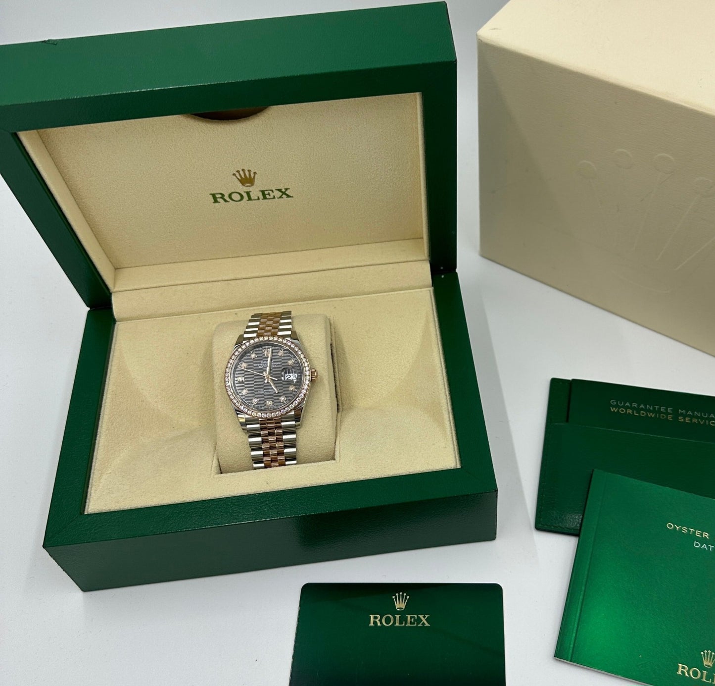 Rolex Datejust 36Slated, fluted motif set with diamonds dial, diamond