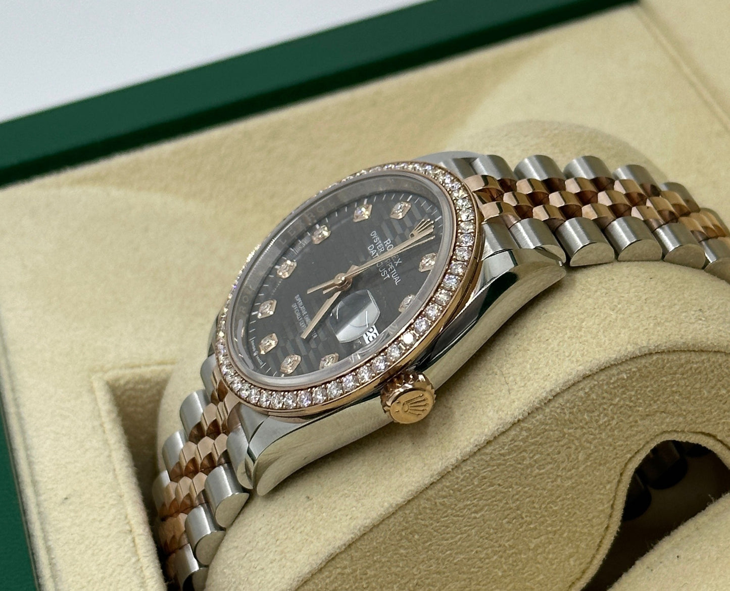 Rolex Datejust 36Slated, fluted motif set with diamonds dial, diamond