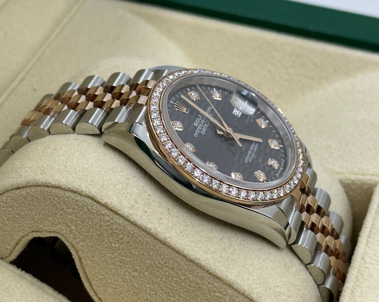 Rolex Datejust 36Slated, fluted motif set with diamonds dial, diamond