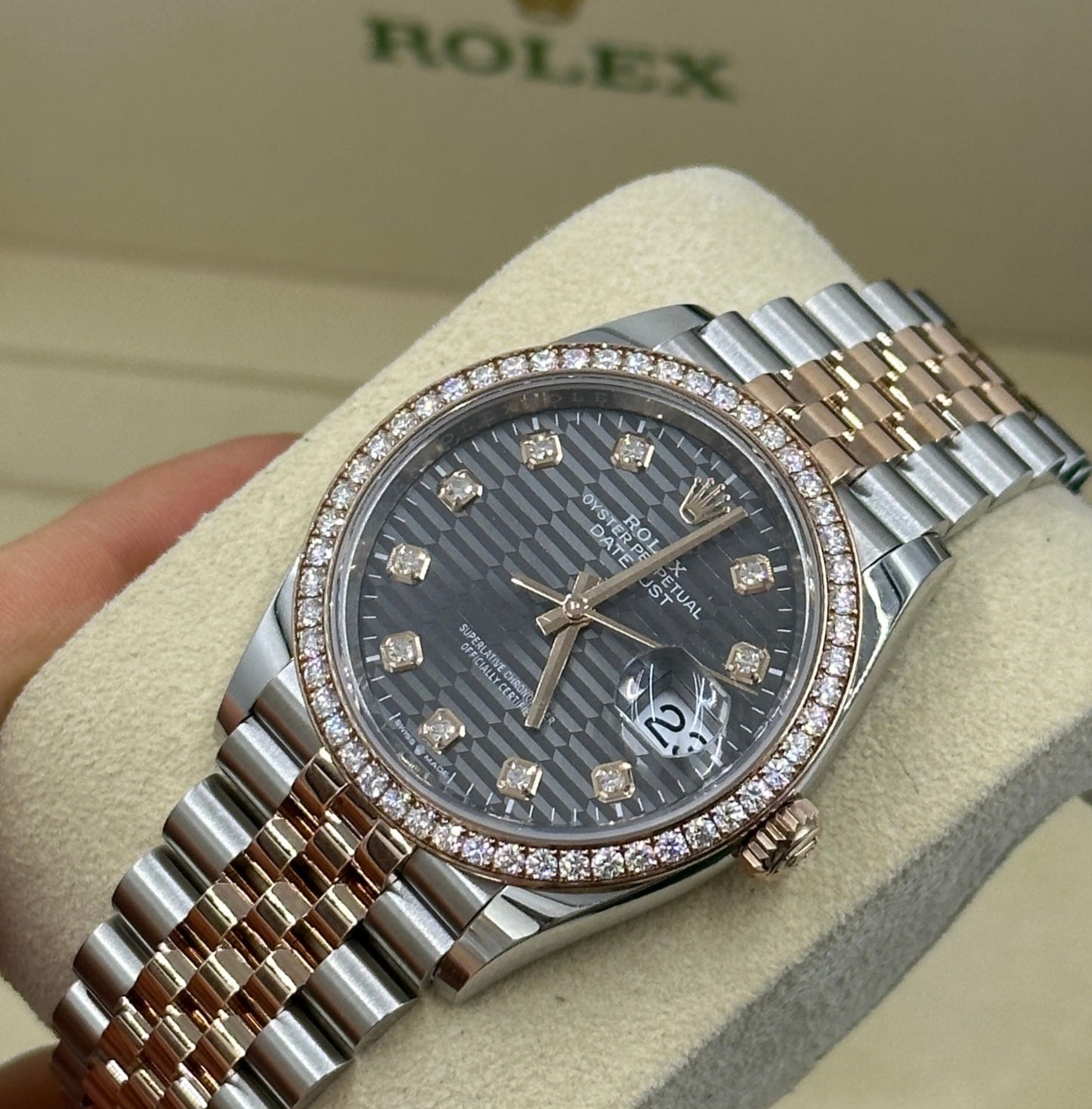 Rolex Datejust 36Slated, fluted motif set with diamonds dial, diamond