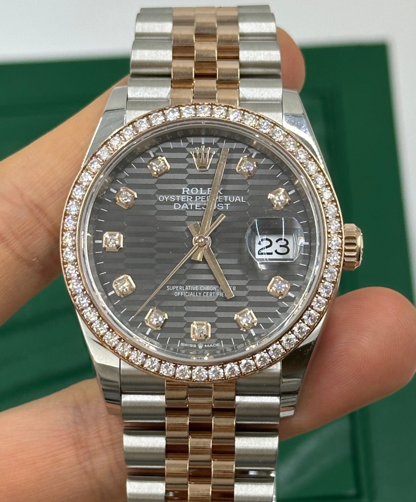 Rolex Datejust 36Slated, fluted motif set with diamonds dial, diamond