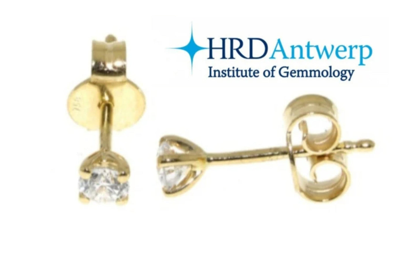 orecchini punto luce certificato HRD in oro giallo 18k e 2 diamanti naturali 0,25ct