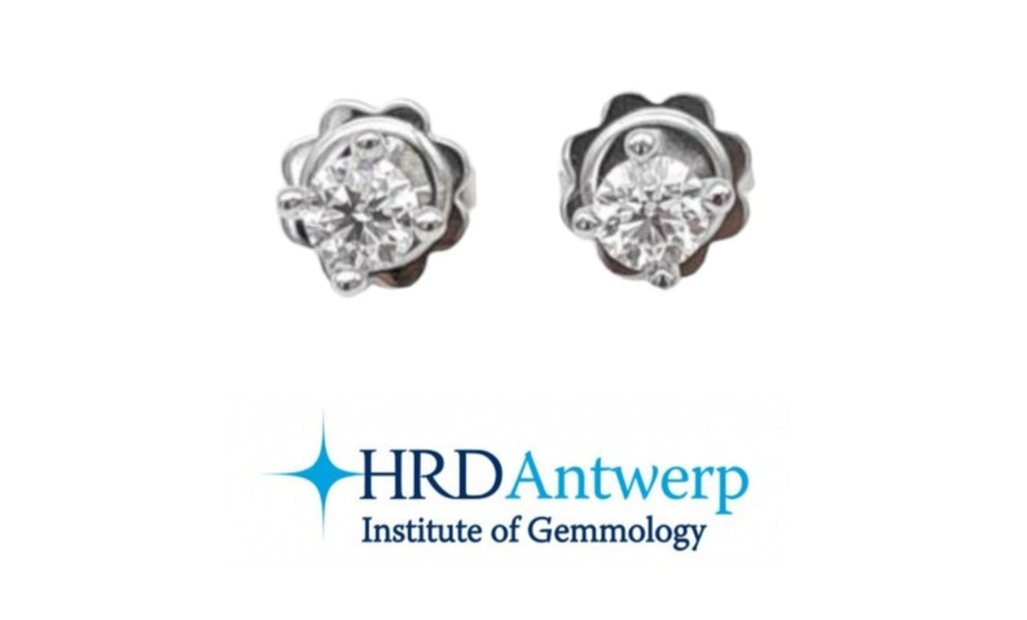 Pendientes punto de luz con certificación HRD en oro blanco de 18k y 2 diamantes naturales de 1,01 ct