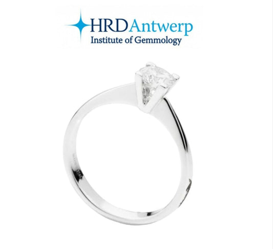 Anillo solitario certificado HRD en oro blanco de 18k y diamante natural central de 0,34ct