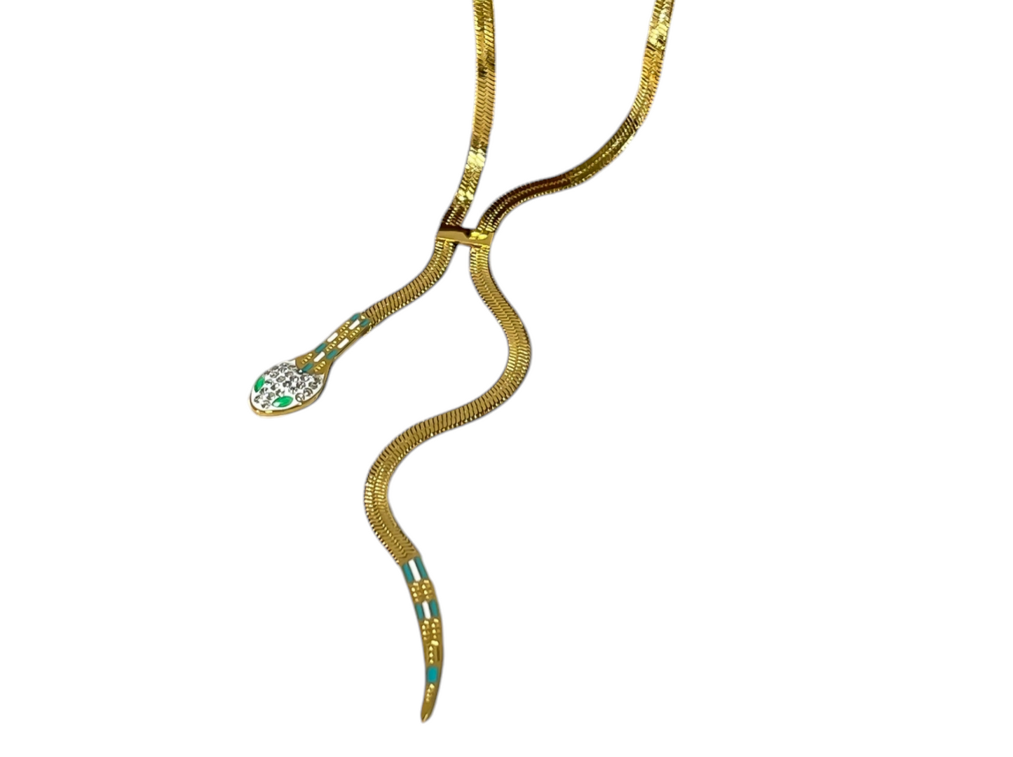 collana pendente serpente in  oro giallo con diamanti naturali e smeraldo